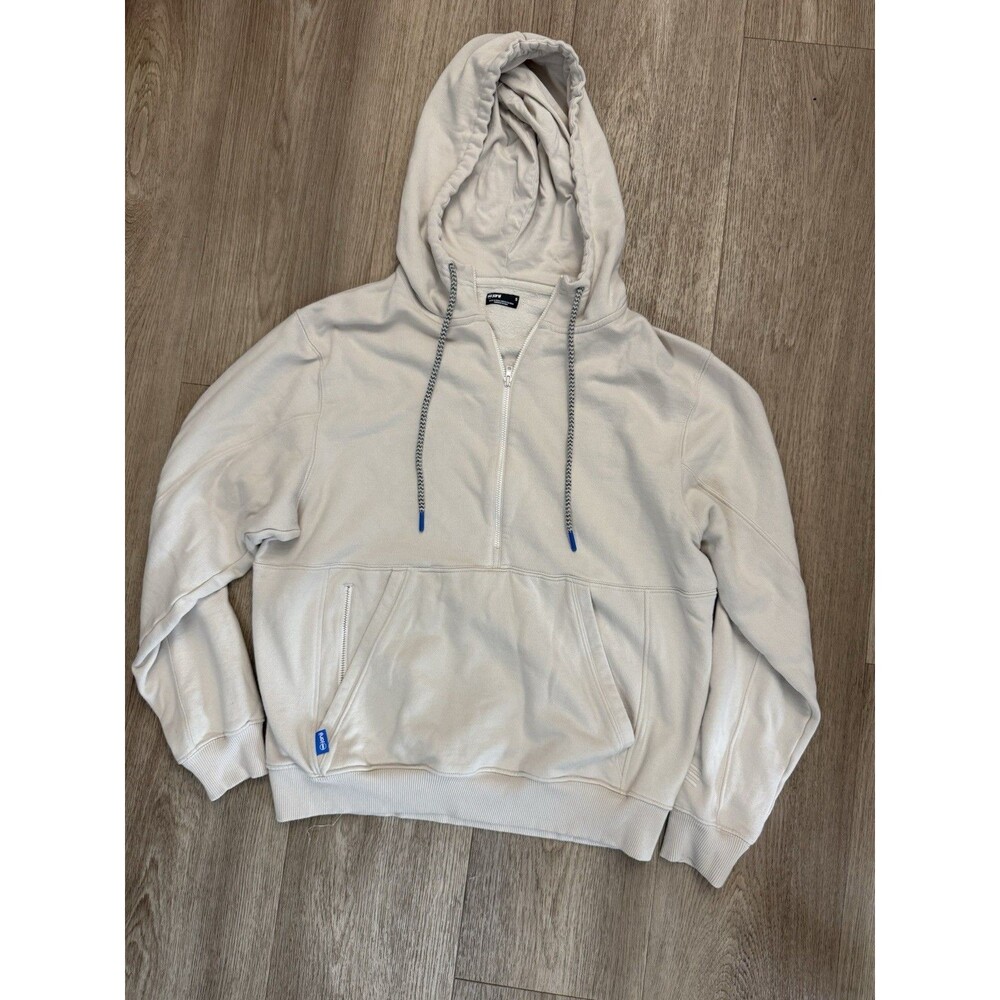 Janji Unisex Runaround Half-Zip Hoodie Cream Beige Size S Cotton Blend